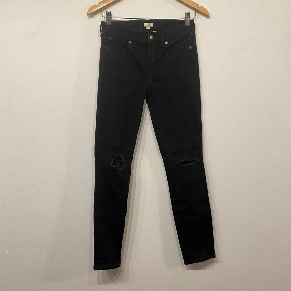 J.Crew Stretch Skinny Jeans Black Grunge Distressed Ripped Knee Denim 26